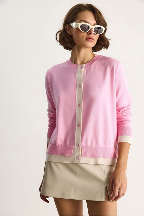 Farbblockierter Langarm-Button-Cardigan - Image 3