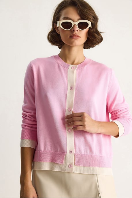 Farbblockierter Langarm-Button-Cardigan - Image 4