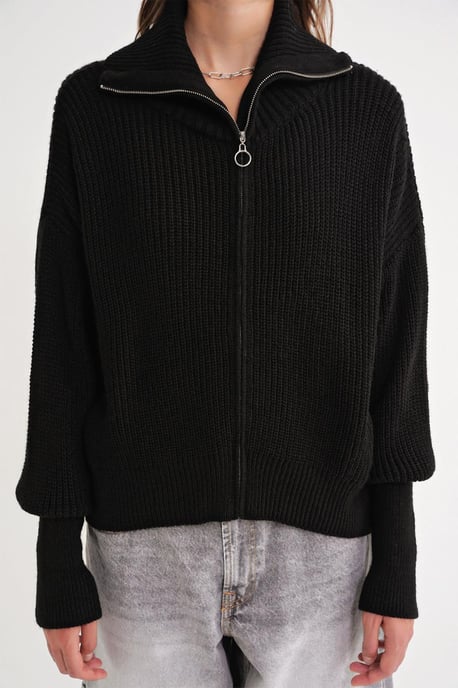 Reißverschlusskragen Oversize Strickjacke mit Struktur - Image 5