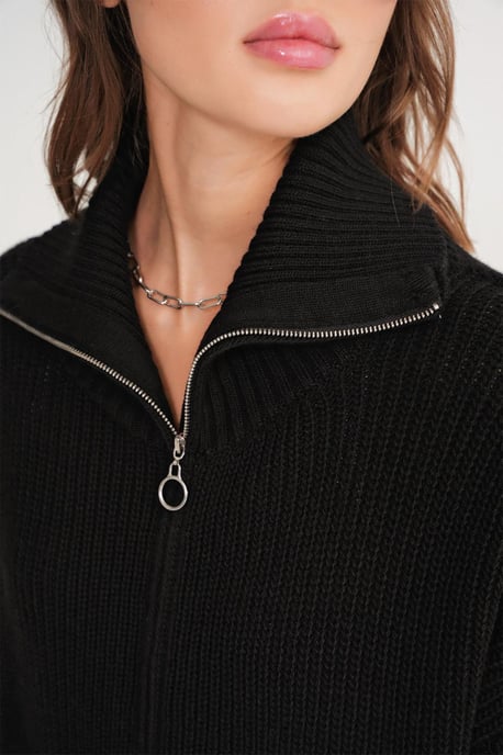 Reißverschlusskragen Oversize Strickjacke mit Struktur - Image 6