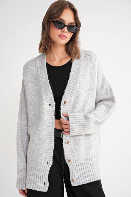 Knopfleistung V-Ausschnitt Rippstrick-Cardigan - Image 1