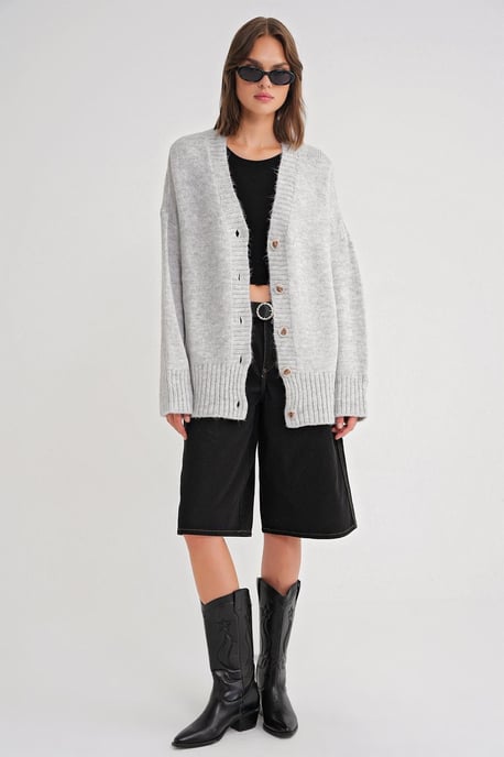 Knopfleistung V-Ausschnitt Rippstrick-Cardigan - Image 2
