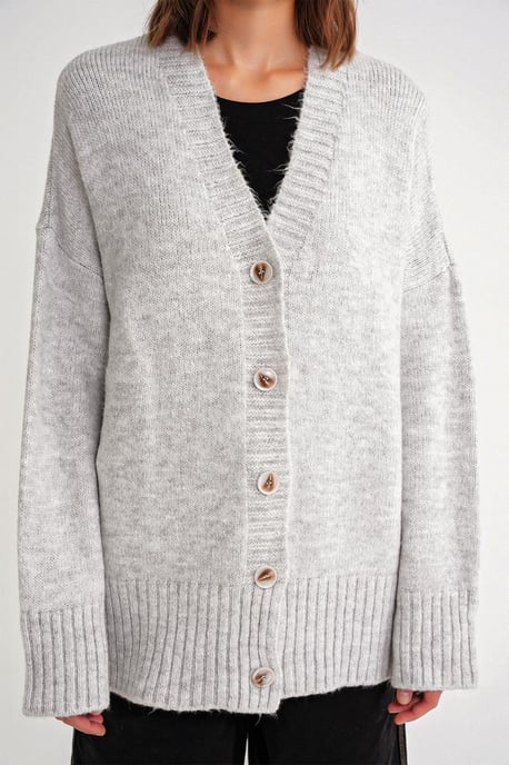 Knopfleistung V-Ausschnitt Rippstrick-Cardigan - Image 5