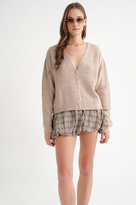 Strukturiertes V-Ausschnitt Knopf Cardigan - Image 2