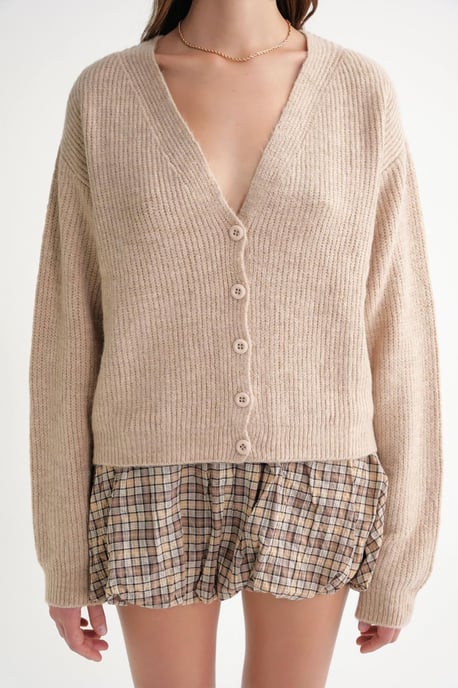 Strukturiertes V-Ausschnitt Knopf Cardigan - Image 5
