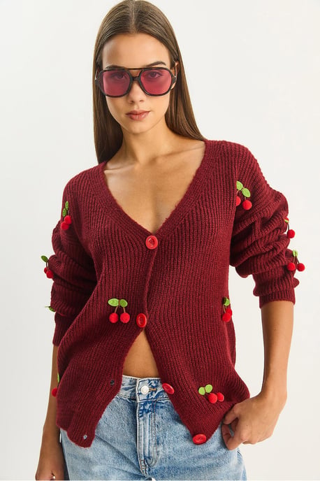 V-Ausschnitt Cardigan mit Obststickerei - Image 3