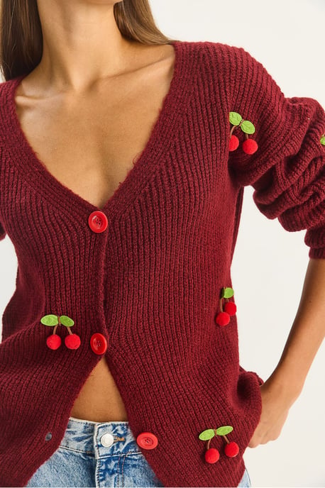 V-Ausschnitt Cardigan mit Obststickerei - Image 4