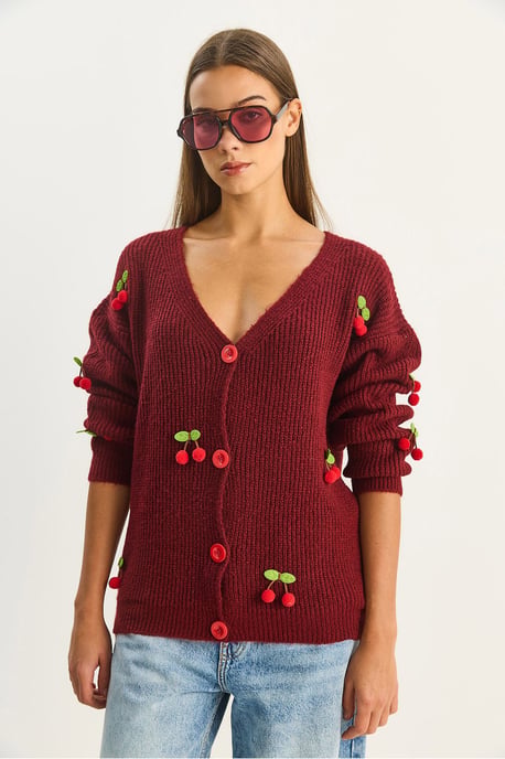 V-Ausschnitt Cardigan mit Obststickerei - Image 5