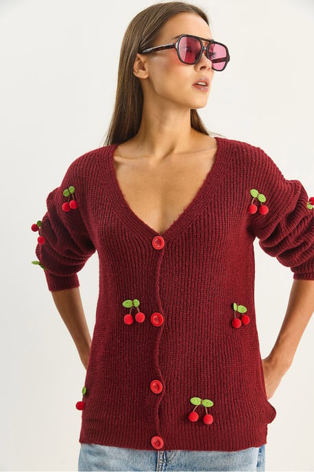 V-Ausschnitt Cardigan mit Obststickerei - Image 6