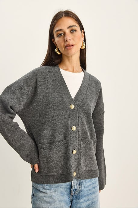 Dicker Rippstrick-V-Ausschnitt-Cardigan mit Knopfverschluss - Image 2