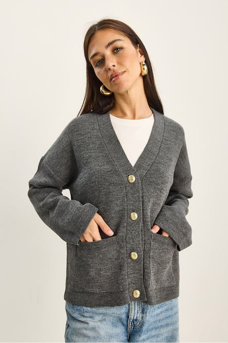 Dicker Rippstrick-V-Ausschnitt-Cardigan mit Knopfverschluss - Image 3
