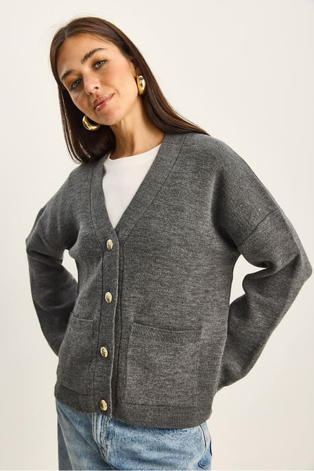 Dicker Rippstrick-V-Ausschnitt-Cardigan mit Knopfverschluss - Image 4