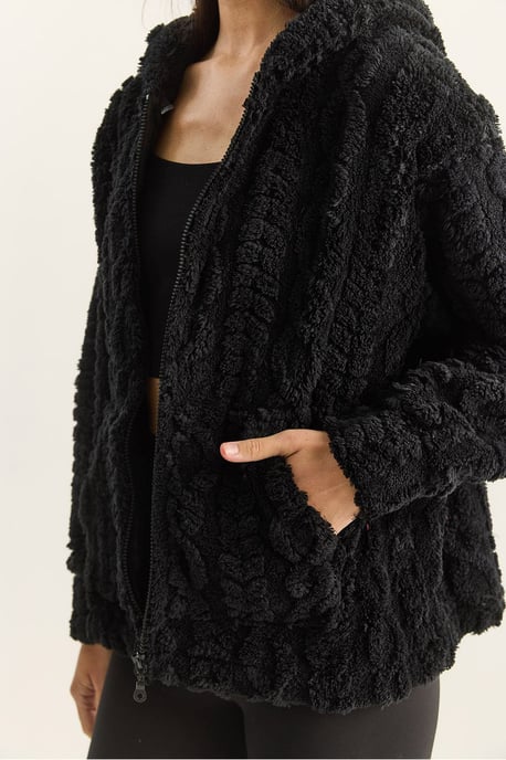 Hoodie mit strukturiertem Strick und Reißverschluss - Image 4