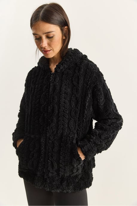 Hoodie mit strukturiertem Strick und Reißverschluss - Image 6