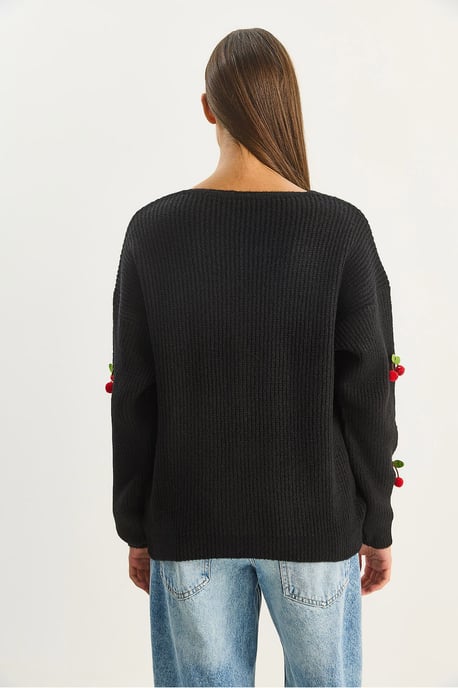 V-Ausschnitt Pullover Cardigan mit Obststickerei - Image 6