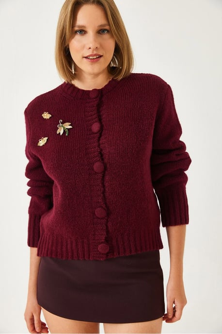 Texturierter Strick-Cardigan mit Pompon - Image 2