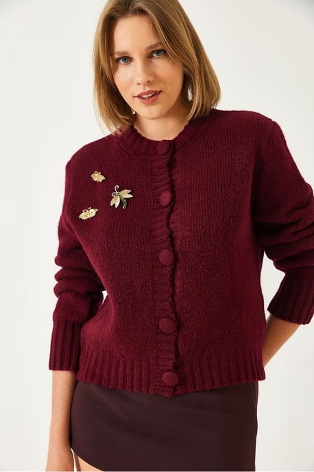 Texturierter Strick-Cardigan mit Pompon - Image 3