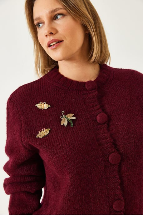 Texturierter Strick-Cardigan mit Pompon - Image 4
