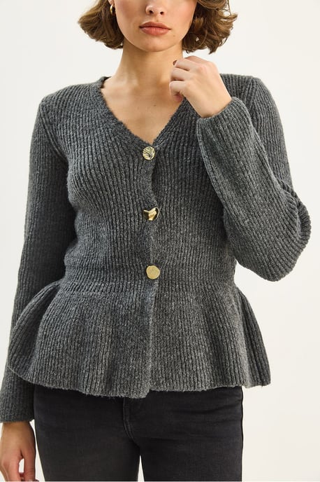 Rippstrick Langarm V-Ausschnitt Cardigan mit Knöpfen - Image 5