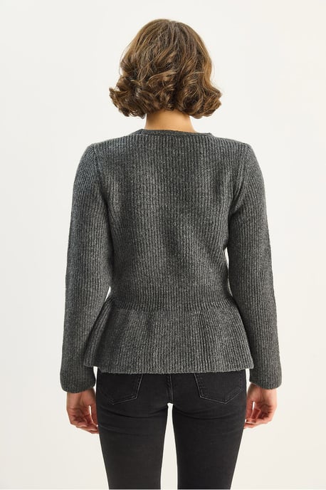 Rippstrick Langarm V-Ausschnitt Cardigan mit Knöpfen - Image 6