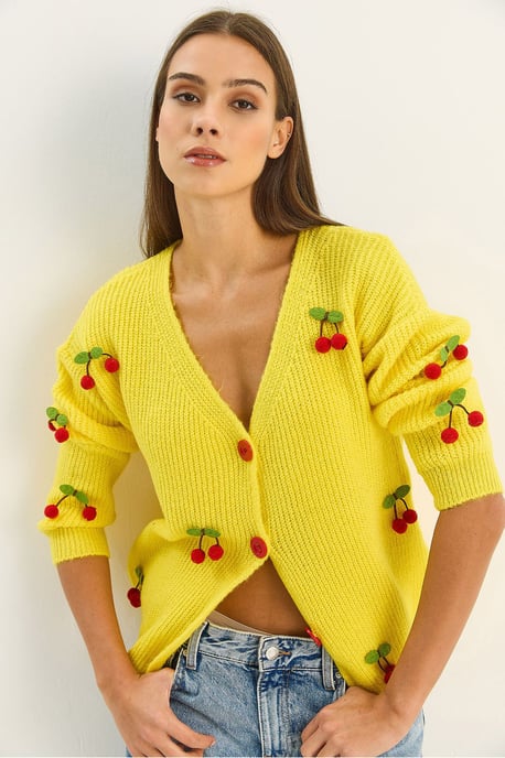 V-Ausschnitt Strickjacke mit Obststickerei - Image 2