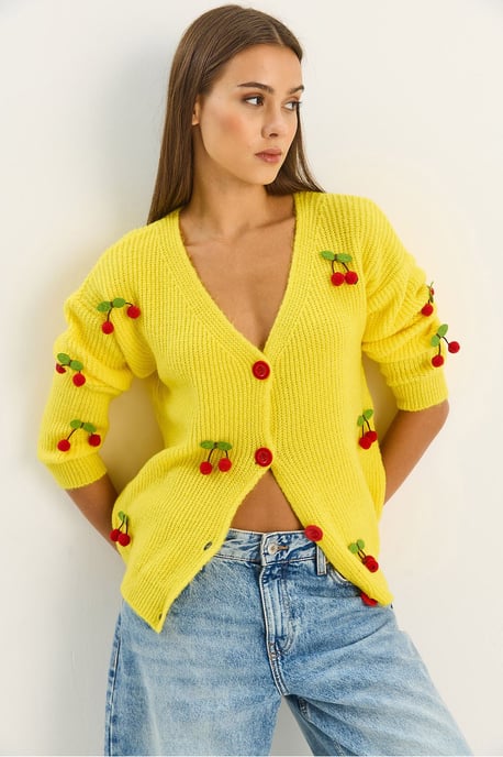V-Ausschnitt Strickjacke mit Obststickerei - Image 3
