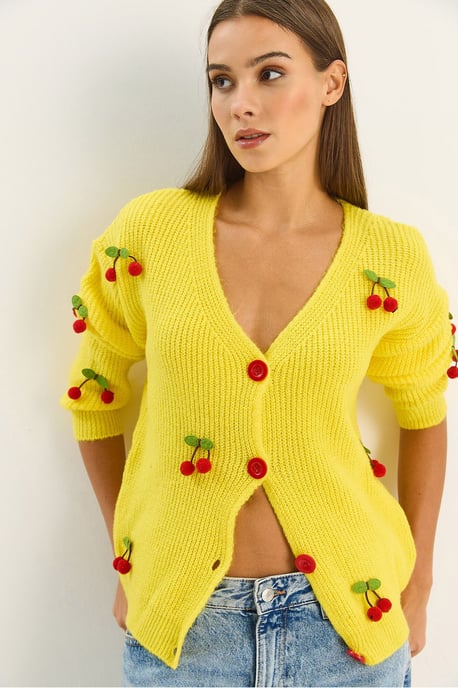 V-Ausschnitt Strickjacke mit Obststickerei - Image 4