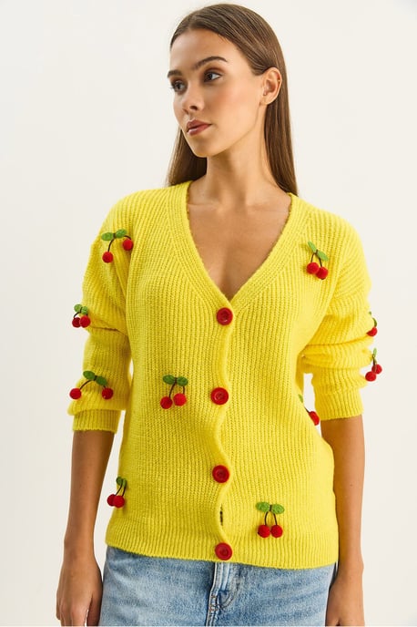 V-Ausschnitt Strickjacke mit Obststickerei - Image 5