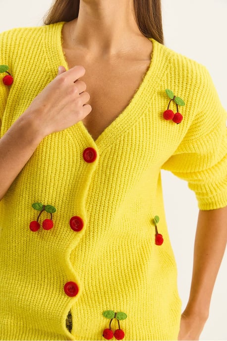 V-Ausschnitt Strickjacke mit Obststickerei - Image 6