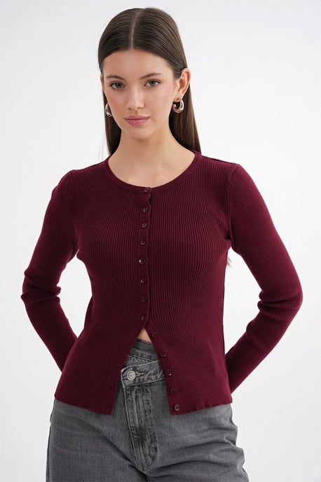 Knopfbetonter Slim Fit Rippstrick-Cardigan - Image 1