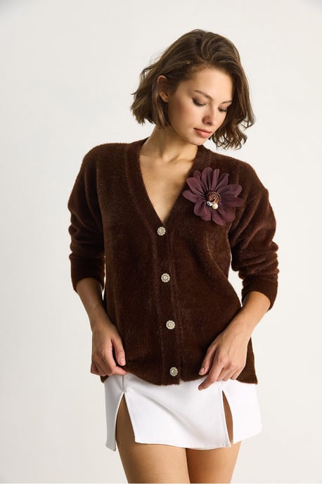 Bestickter V-Ausschnitt Knopf-Cardigan - Image 2