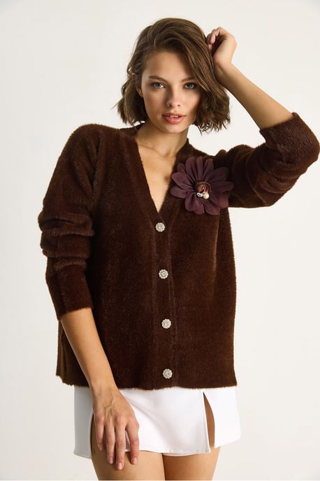 Bestickter V-Ausschnitt Knopf-Cardigan - Image 3