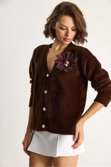 Bestickter V-Ausschnitt Knopf-Cardigan - Image 4