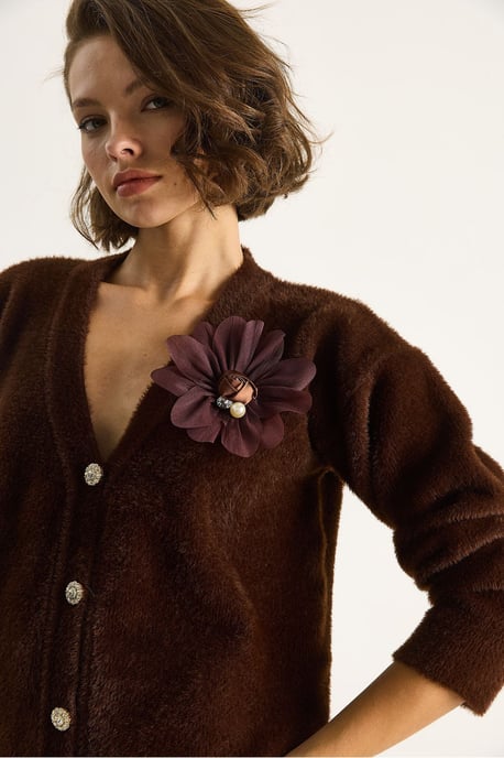 Bestickter V-Ausschnitt Knopf-Cardigan - Image 5