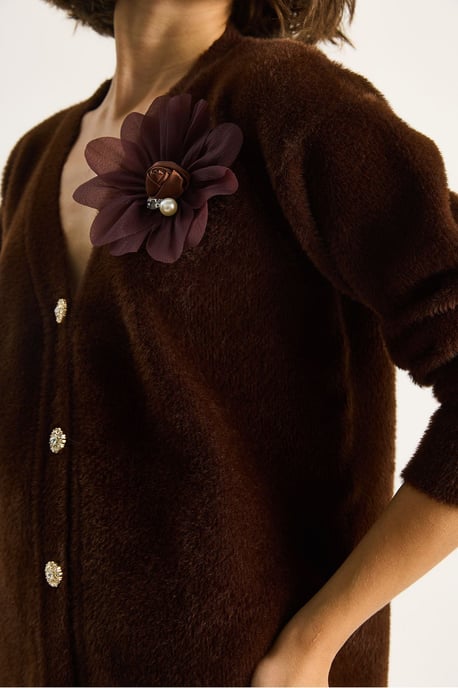 Bestickter V-Ausschnitt Knopf-Cardigan - Image 6