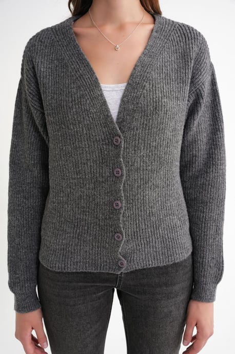 Strukturiertes V-Ausschnitt Knopf-Cardigan - Image 5