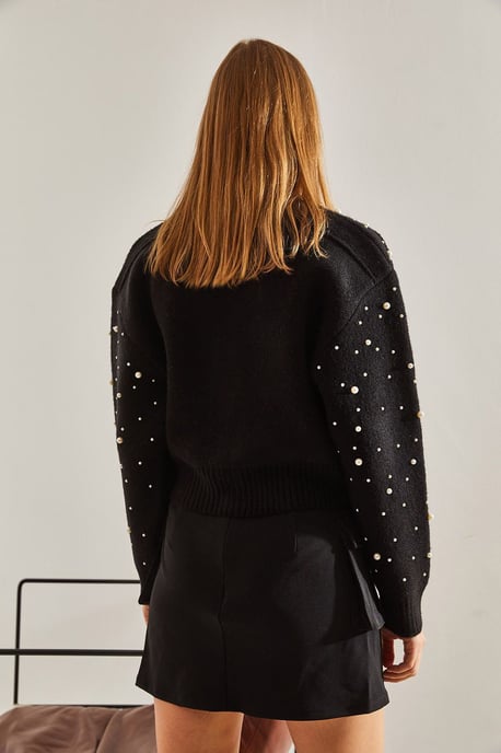 Perlenverzierten Reißverschluss-Crop-Cardigan - Image 2