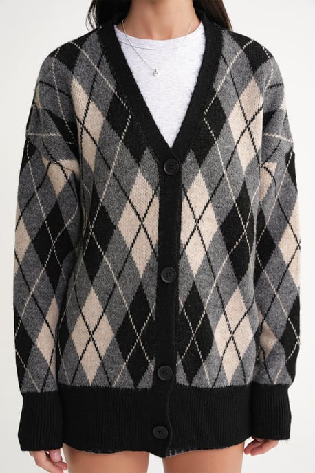 Übergrößen Argyle V-Ausschnitt Knopfpullover - Image 5