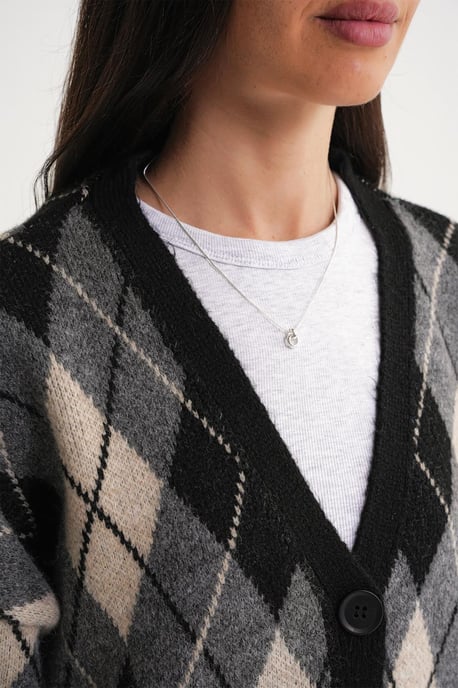 Übergrößen Argyle V-Ausschnitt Knopfpullover - Image 6