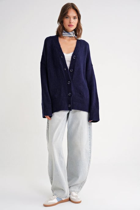 Knopfleiste V-Ausschnitt Rippstrickcardigan - Image 2