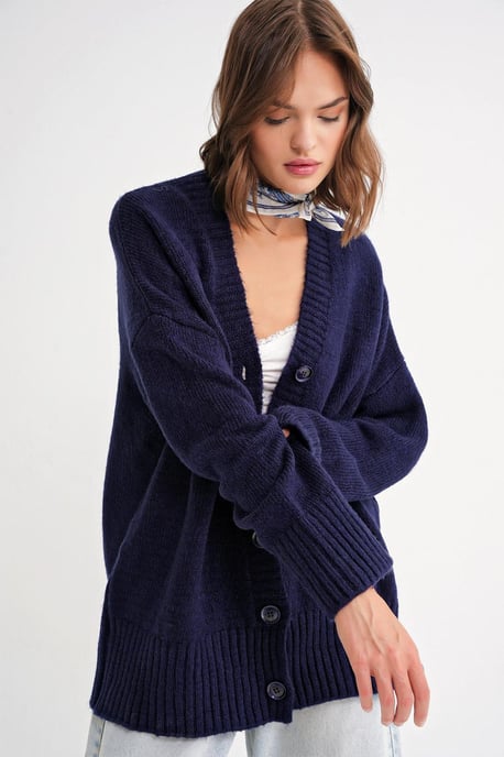 Knopfleiste V-Ausschnitt Rippstrickcardigan - Image 3