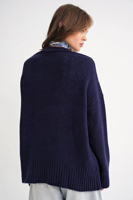 Knopfleiste V-Ausschnitt Rippstrickcardigan - Image 4