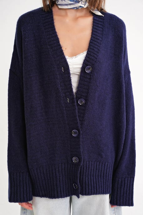 Knopfleiste V-Ausschnitt Rippstrickcardigan - Image 5