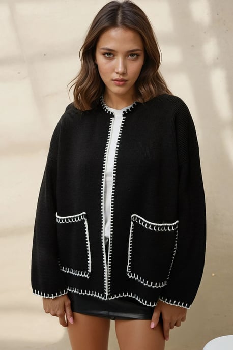 Stichdetailierter langer Strickcardigan - Image 1