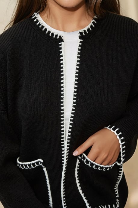 Stichdetailierter langer Strickcardigan - Image 3