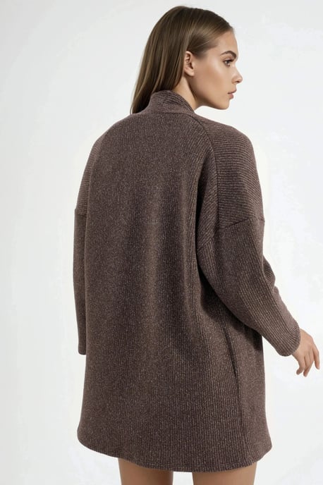 Langer gerippter Strickcardigan mit offenem Kragen - Image 4