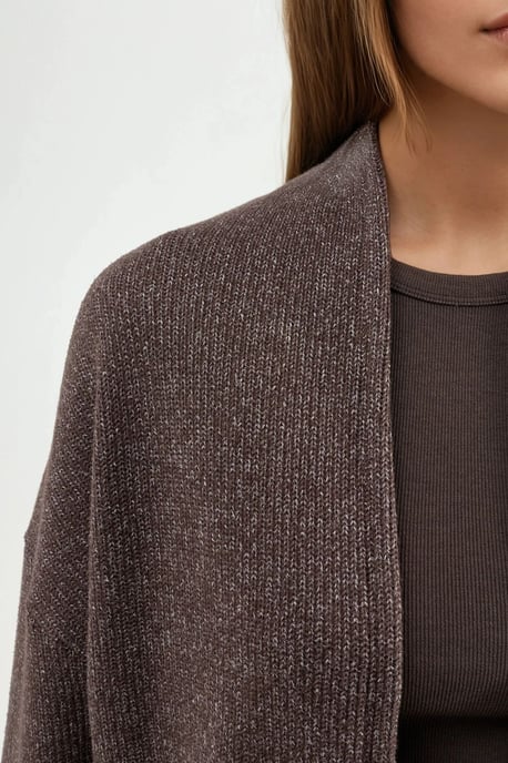 Langer gerippter Strickcardigan mit offenem Kragen - Image 5