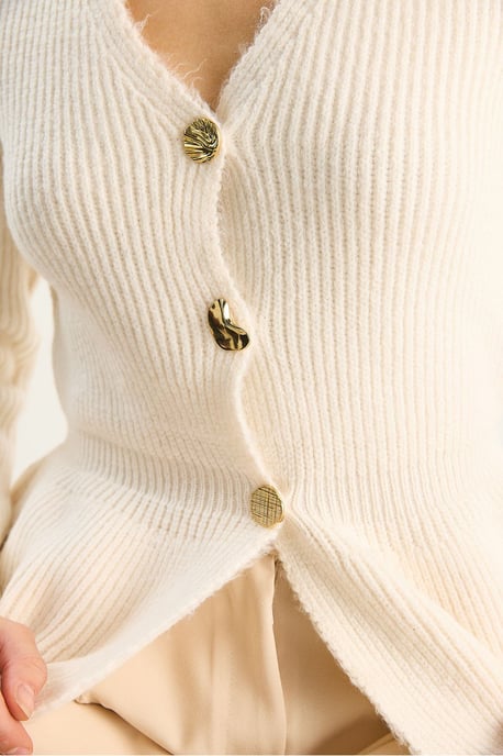 Rippstrick Langarm V-Ausschnitt Cardigan mit Knöpfen - Image 6