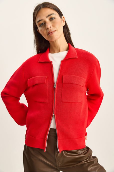 Rippstrick-Cardigan mit Reißverschluss und Taschen - Image 5