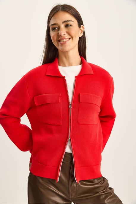 Rippstrick-Cardigan mit Reißverschluss und Taschen - Image 6